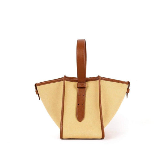 KOJII - Square Large Tragetasche in Leder & Canvas Braun & Khaki