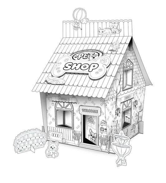Pädagogisches Papierspielzeug | Mini DIY Creative Cardboard Malerei Haus - Pet Shop