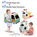 DIY 1 Karton Maler Auto + 2 Karton Maler Dinosaurier | Pädagogisches Papierspielzeug - 3er-Set