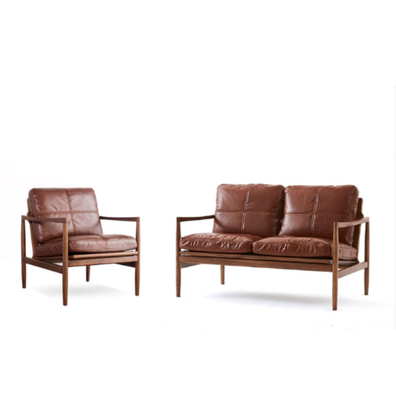 Hiroko - Solid Ash Wood & Leder Sessel | Lesestuhl | Doppelsofas