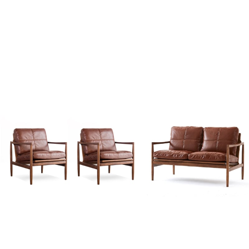 Hiroko - Solid Ash Wood & Leder Sessel | Lesestuhl | Doppelsofas