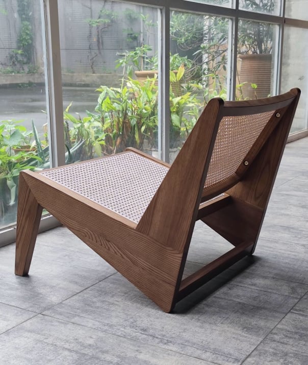 Akai Rika - Cherry Wooden & Rattan Loungesessel