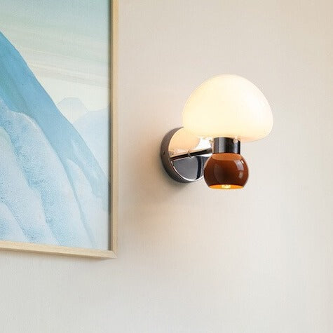 Ezaki Cream Glas Pilz Wandleuchte / Wandlampe