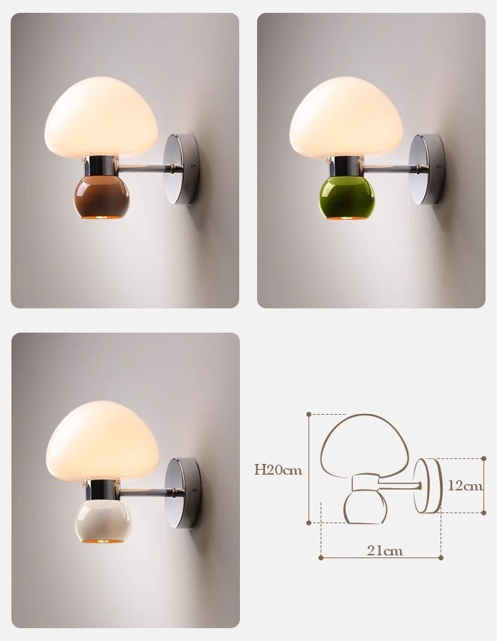 Ezaki Cream Glas Pilz Wandleuchte / Wandlampe