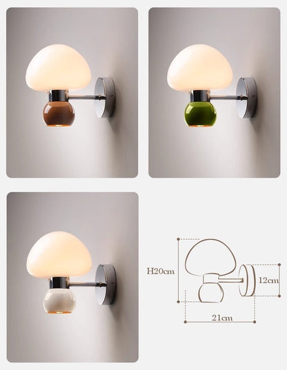Ezaki Cream Glas Pilz Wandleuchte / Wandlampe