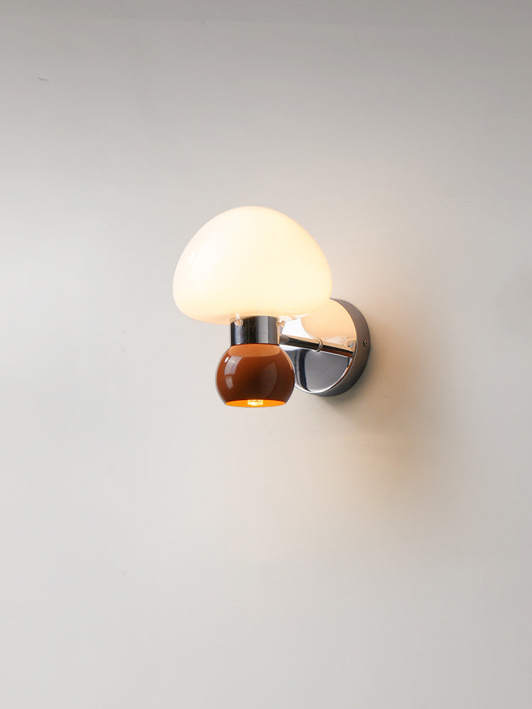 Ezaki Cream Glas Pilz Wandleuchte / Wandlampe
