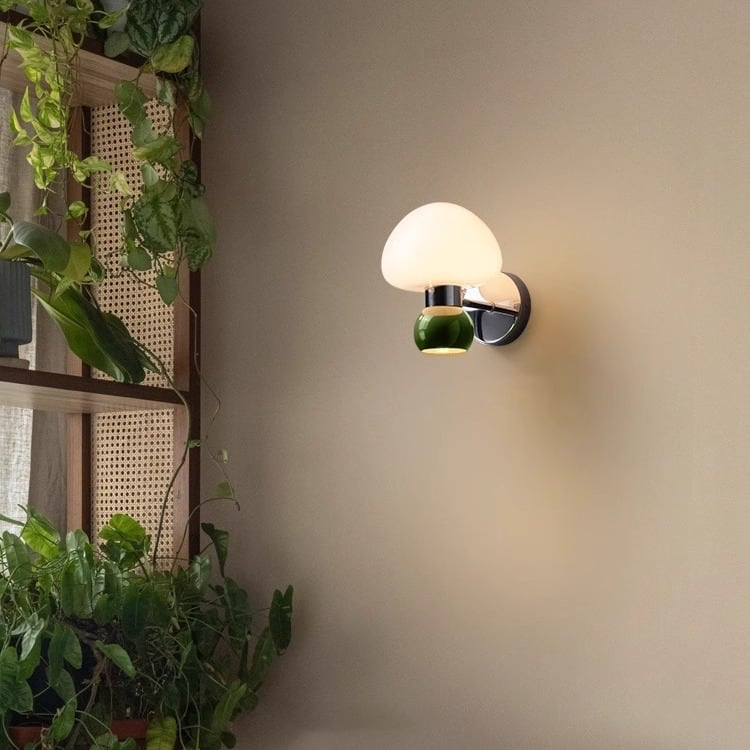 Ezaki Cream Glas Pilz Wandleuchte / Wandlampe