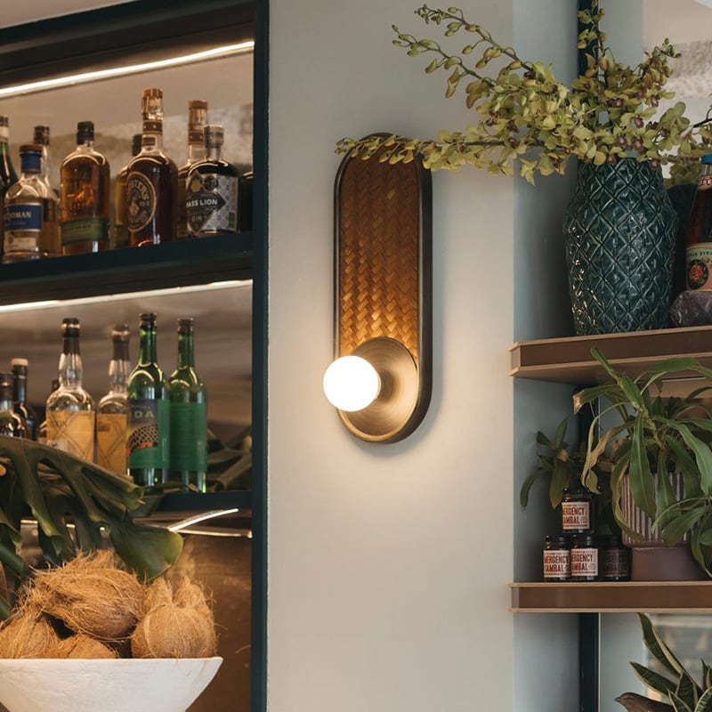 H39 Japanisches Holz und Rattan Glas Wandlampe
