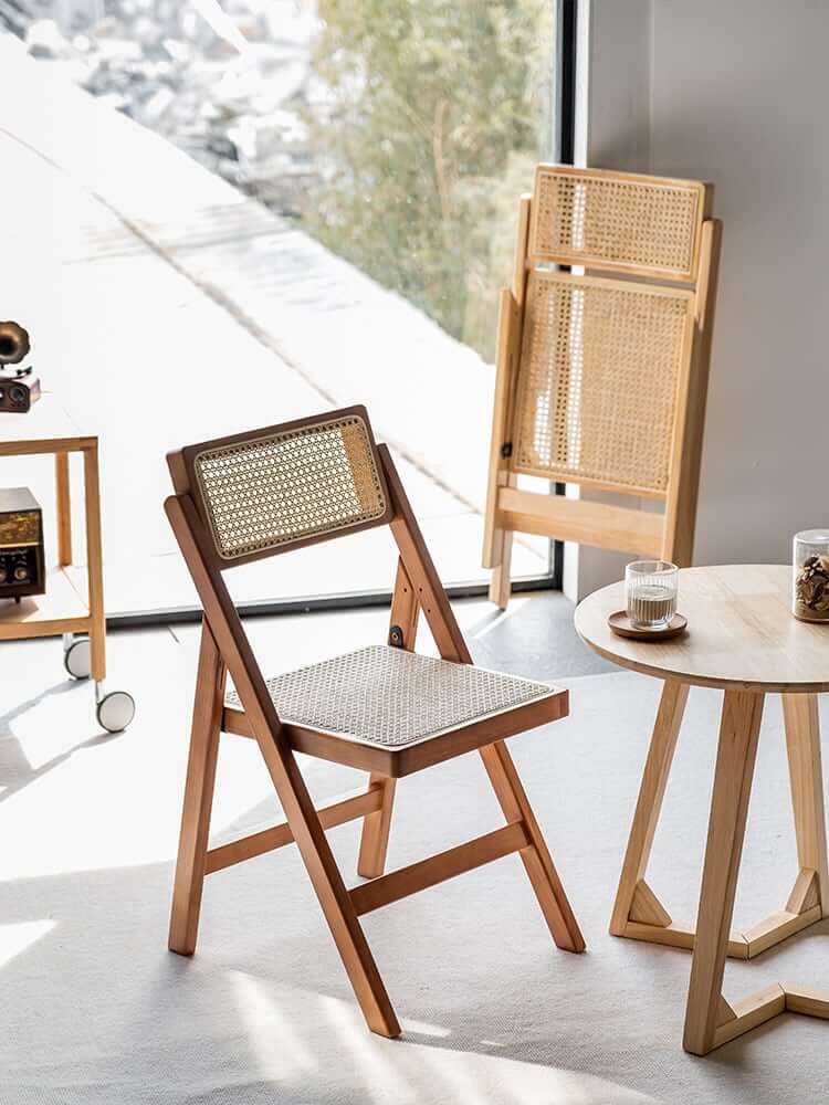 Akai Rika - Massivholz & Rattan Esszimmerstuhl | Klappstuhl