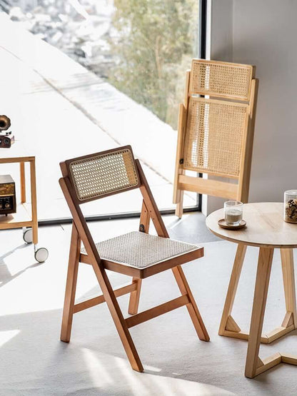 Akai Rika - Massivholz & Rattan Esszimmerstuhl | Klappstuhl