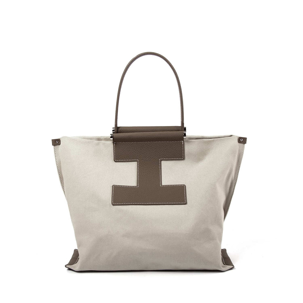 INA - Variety Tragetasche in Leder & Canvas Khaki
