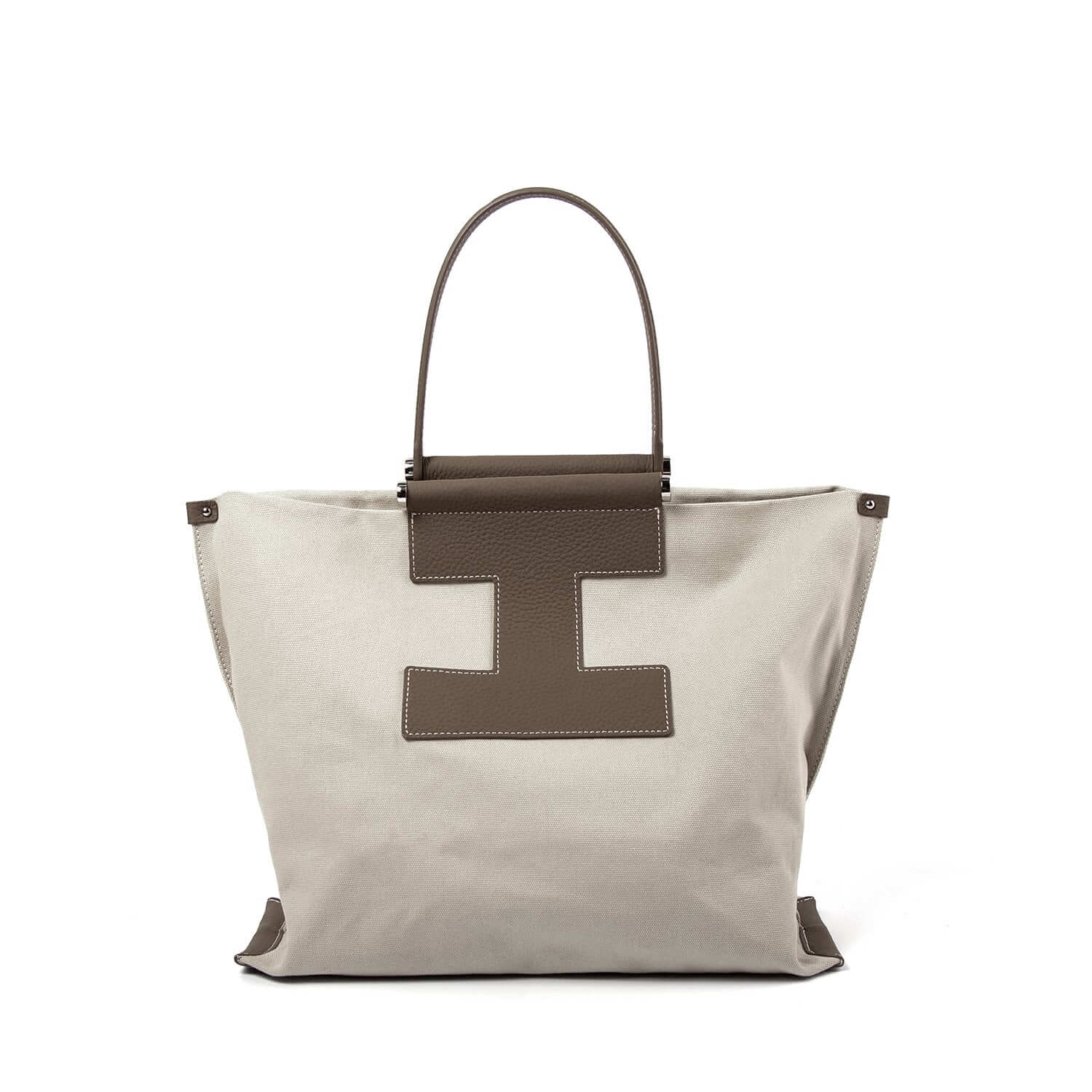 INA - Variety Tragetasche in Leder & Canvas Khaki