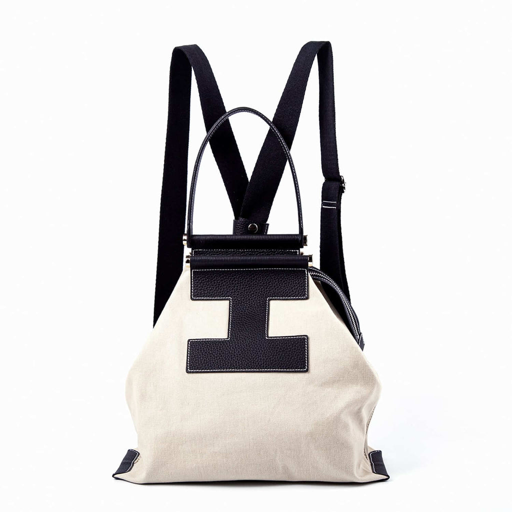 INA - Variety Tragetasche in Leder & Canvas Schwarz