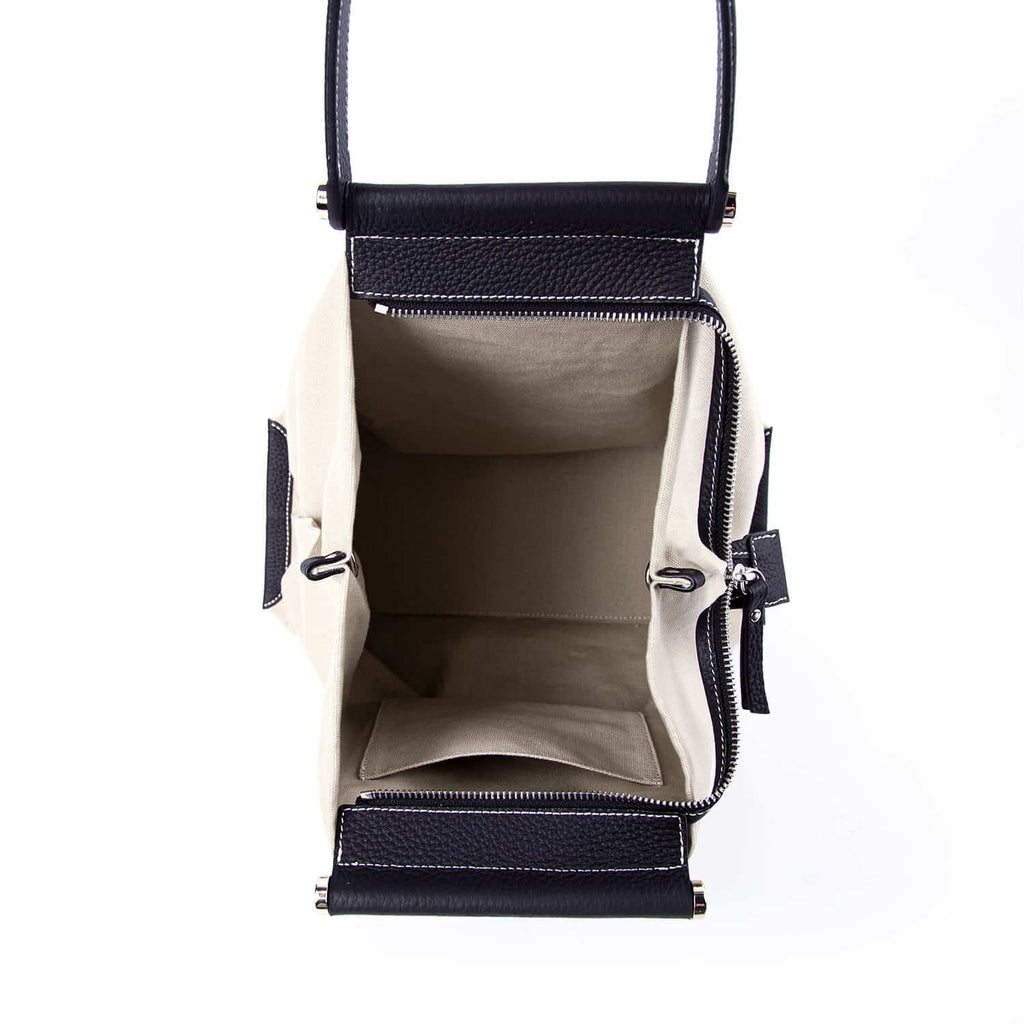 INA - Variety Tragetasche in Leder & Canvas Schwarz