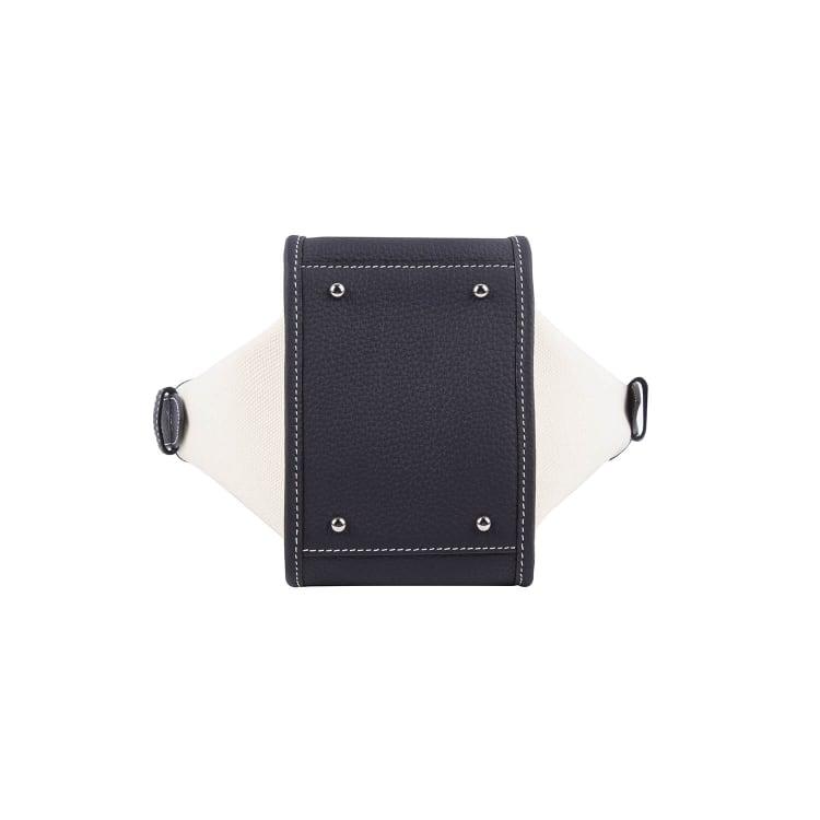 Mini Schwarz & Weiß Zweihand-Canvas und Full Grain Cow Leather Square Swing Bag