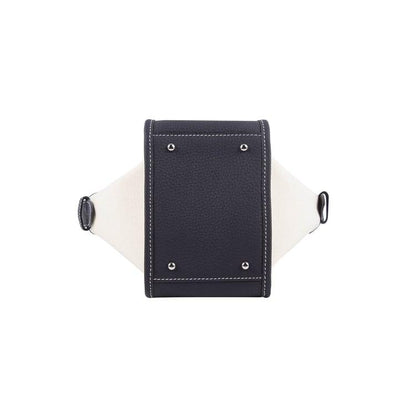Mini Schwarz & Weiß Zweihand-Canvas und Full Grain Cow Leather Square Swing Bag