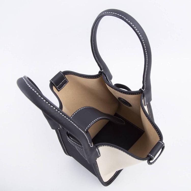Mini Schwarz & Weiß Zweihand-Canvas und Full Grain Cow Leather Square Swing Bag