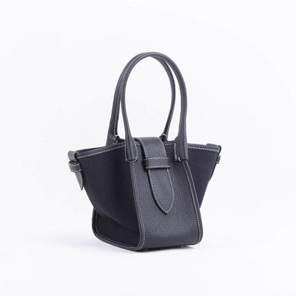 Mini Schwarz & Schwarz Zweihand-Canvas und Full Grain Cow Leather Square Swing Bag