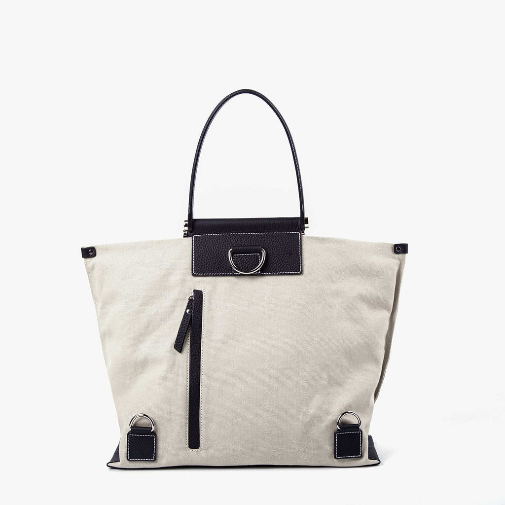INA - Variety Tragetasche in Leder & Canvas Schwarz
