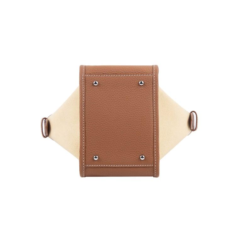Mini Braun Zweihand-Canvas und Full Grain Cow Leather Square Swing Bag