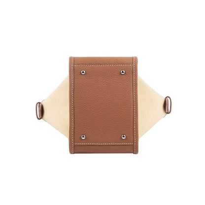 Mini Braun Zweihand-Canvas und Full Grain Cow Leather Square Swing Bag