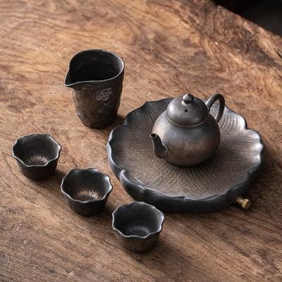 Japanisches Petal Pear Teapot Set - 6 Stück | Ein Topf und drei Tassen mit Tray