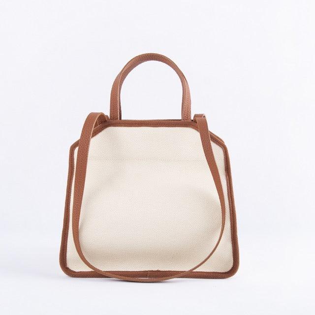 Braun & Weiß Canvas Square Große Kapazität Tragetasche | Handtasche | Crossbody Bag
