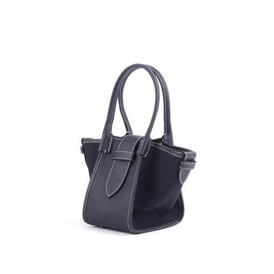 Mini Schwarz & Schwarz Zweihand-Canvas und Full Grain Cow Leather Square Swing Bag