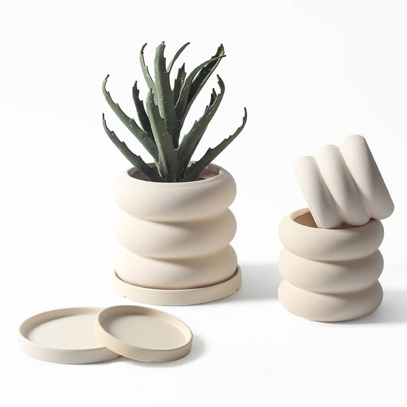 Donut - Pflanzentopf mit Saucer In / Outdoor Beige