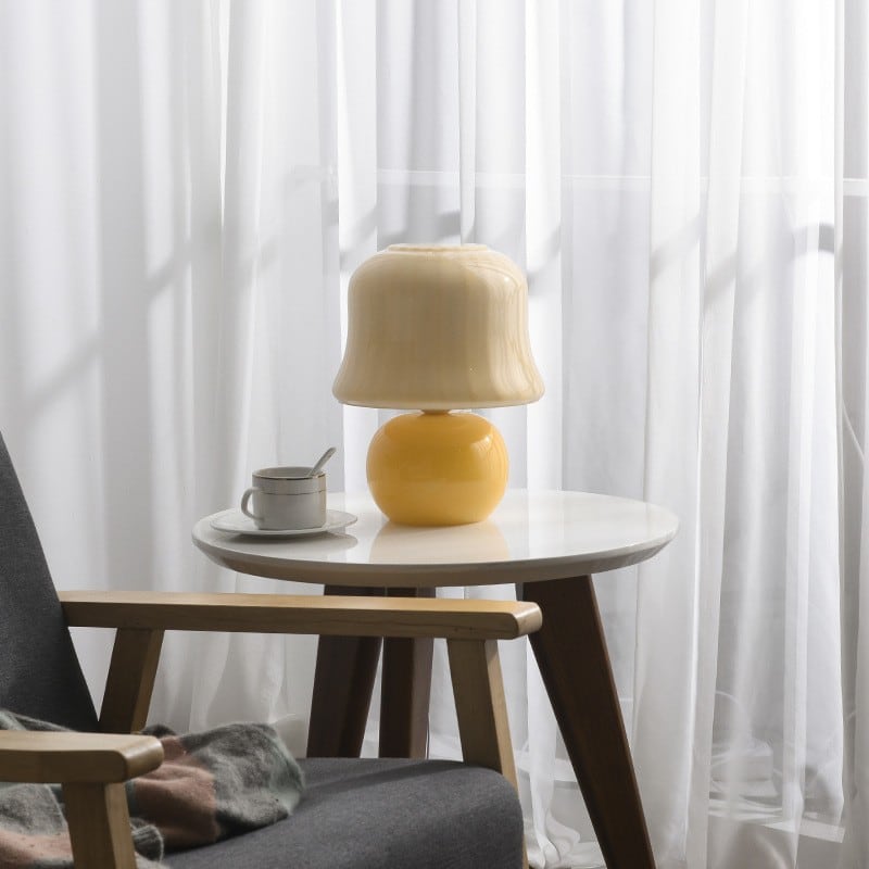 Cream Glas Mushroom Tischlampe - Plug-in
