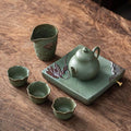 Japanisches Early Lotus Pear Teapot Set - 6 Stück | Ein Topf und drei Tassen mit Tray