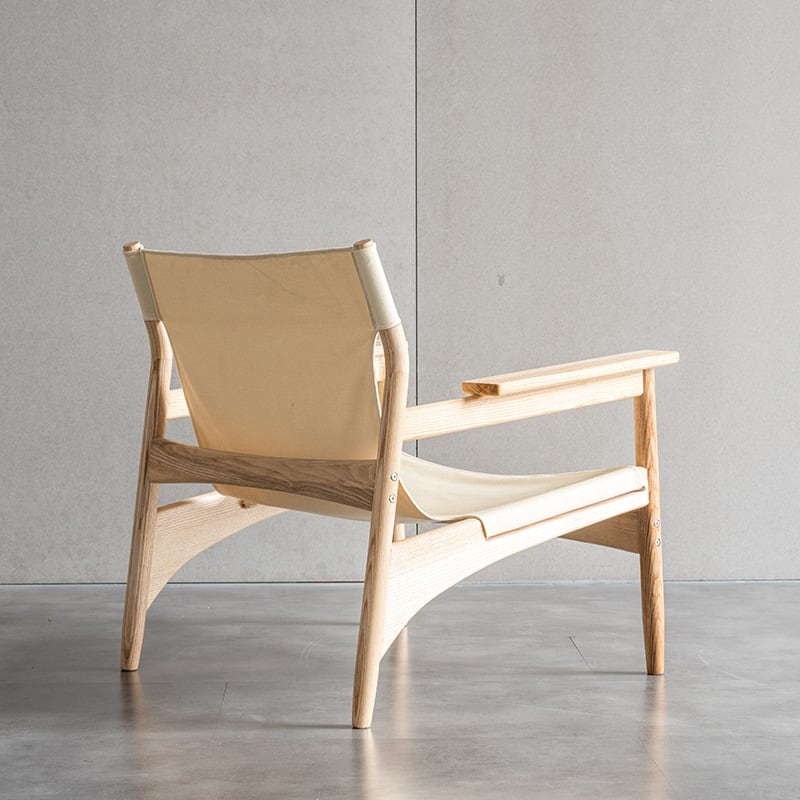 Kazue - Solid Ash Wood & Canvas Armchair | Lesestuhl