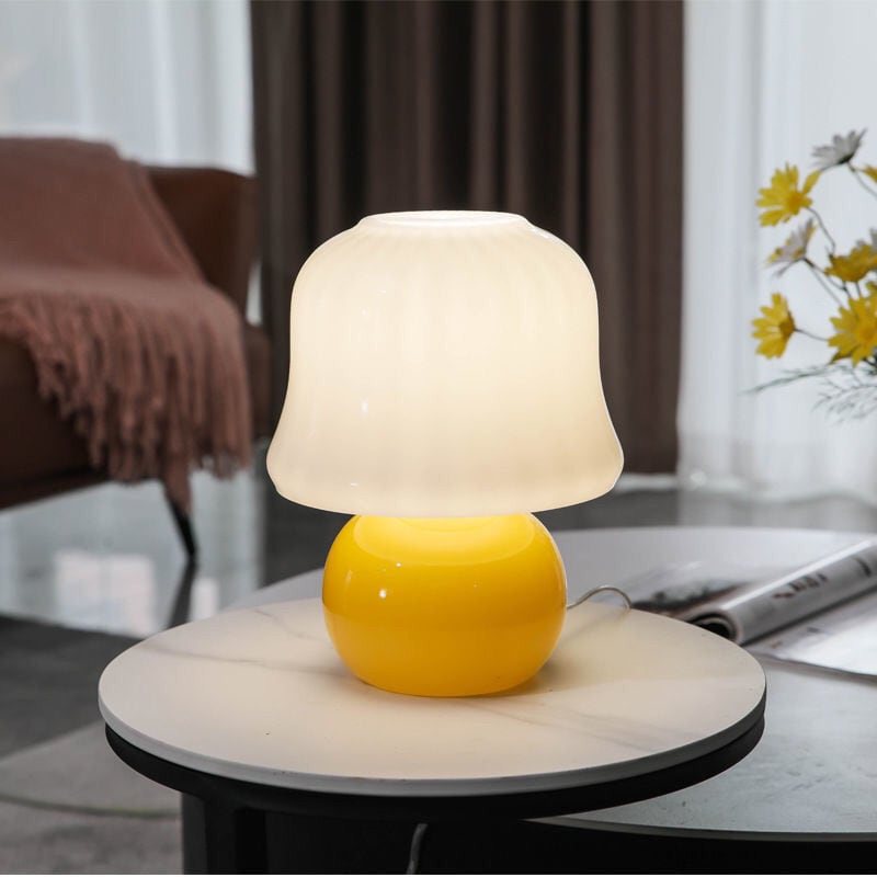 Cream Glas Mushroom Tischlampe - Plug-in