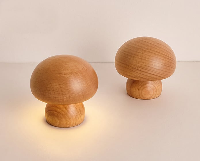 Massivholzpilz-Tischlampe - USB-wiederaufladbare LED-Schnurlos-Tischlampe