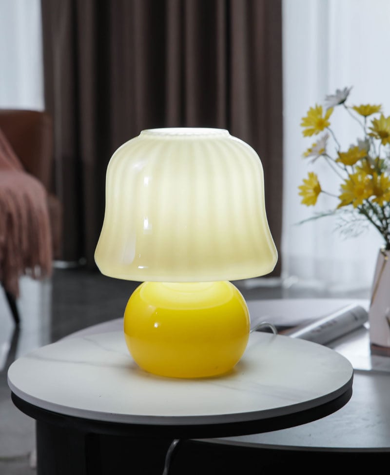 Cream Glas Mushroom Tischlampe - Plug-in
