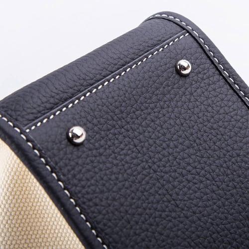Mini Schwarz & Weiß Zweihand-Canvas und Full Grain Cow Leather Square Swing Bag