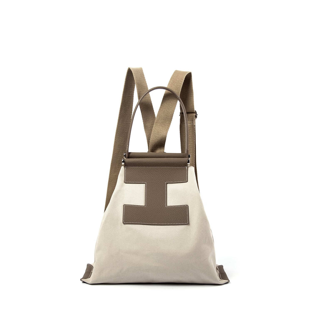 INA - Variety Tragetasche in Leder & Canvas Khaki