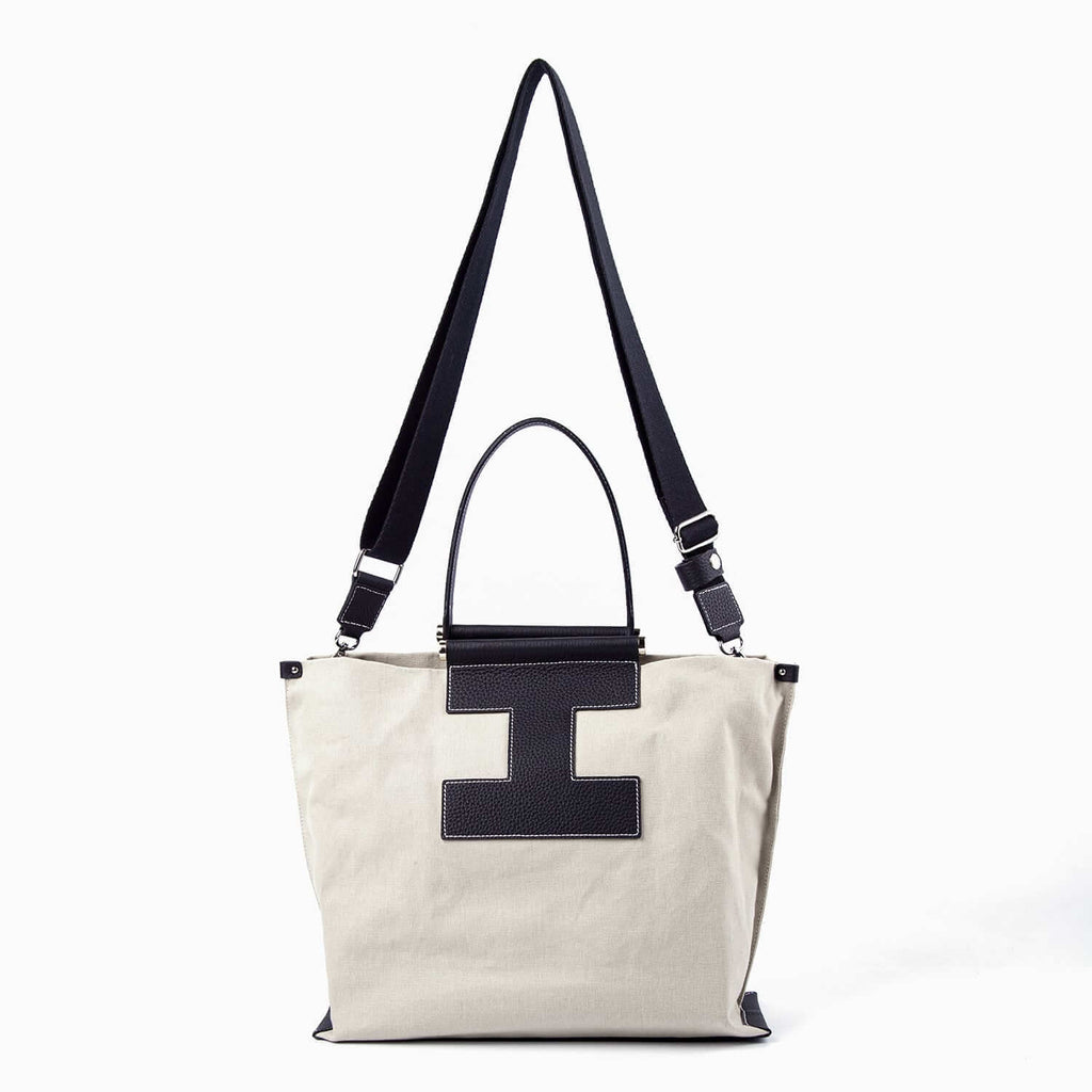 INA - Variety Tragetasche in Leder & Canvas Schwarz