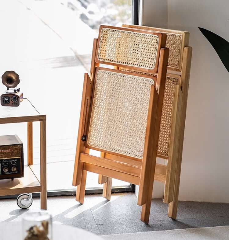 Akai Rika - Massivholz & Rattan Esszimmerstuhl | Klappstuhl