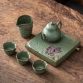 Japanisches Lotus-Birnen-Teekannen-Set - 6 Stück | Ein Topf und drei Tassen mit Tray