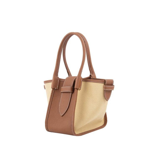 Mini Braun Zweihand-Canvas und Full Grain Cow Leather Square Swing Bag