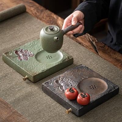 Japanisches Lotus Side Grip Kung Fu Teapot Set - 6 Stück | Ein Topf und drei Tassen mit Tray