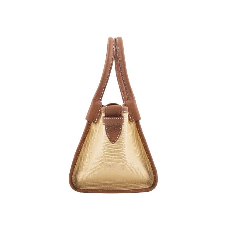 Mini Braun Zweihand-Canvas und Full Grain Cow Leather Square Swing Bag