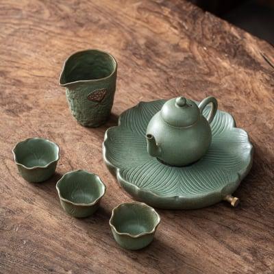 Japanisches Petal Pear Teapot Set - 6 Stück | Ein Topf und drei Tassen mit Tray