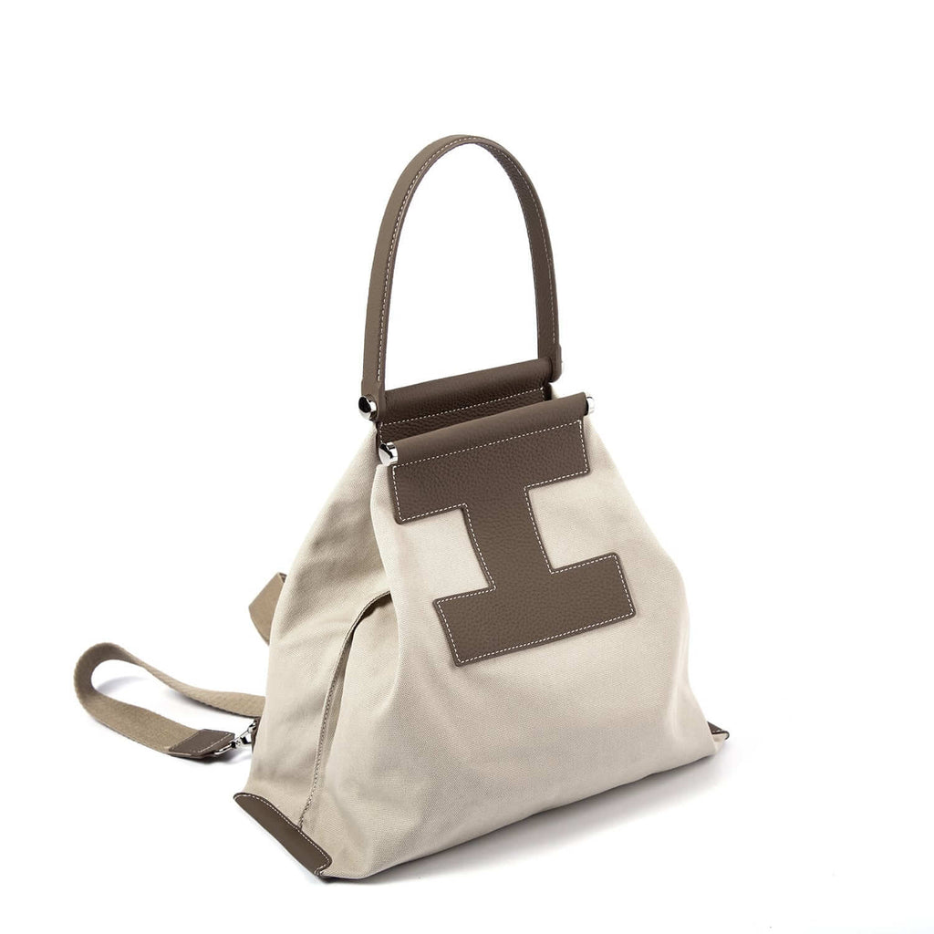 INA - Variety Tragetasche in Leder & Canvas Khaki