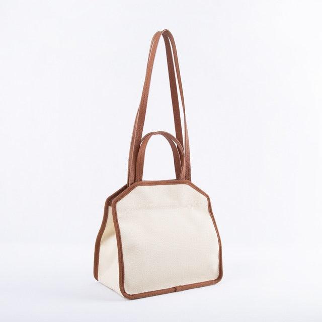 Braun & Weiß Canvas Square Große Kapazität Tragetasche | Handtasche | Crossbody Bag