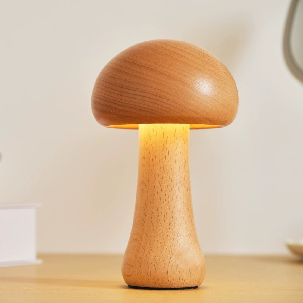 Massivholzpilz-Tischlampe - USB-wiederaufladbare LED-Schnurlos-Tischlampe