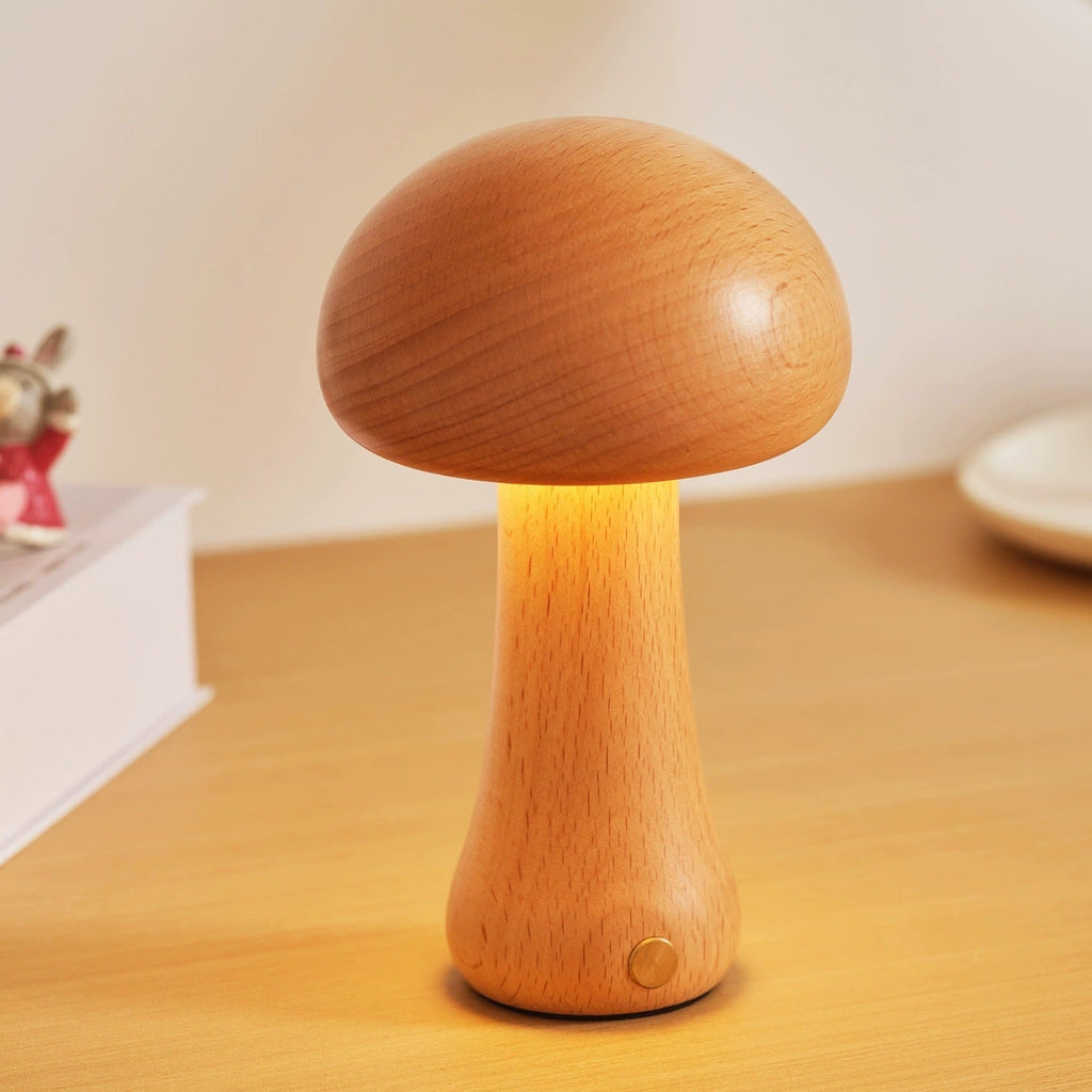 Massivholzpilz-Tischlampe - USB-wiederaufladbare LED-Schnurlos-Tischlampe