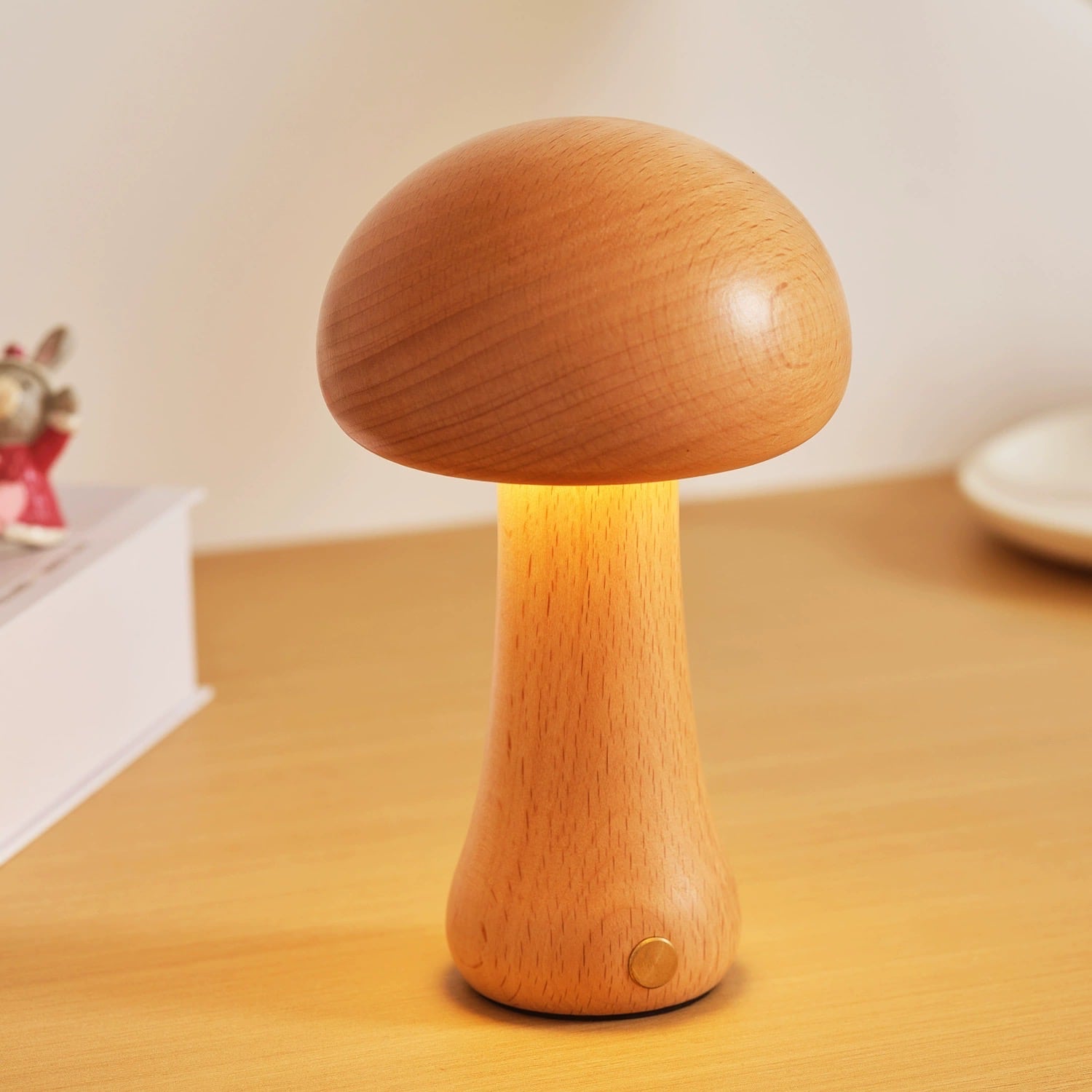 Massivholzpilz-Tischlampe - USB-wiederaufladbare LED-Schnurlos-Tischlampe