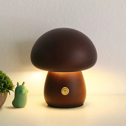 Massivholzpilz-Tischlampe - USB-wiederaufladbare LED-Schnurlos-Tischlampe